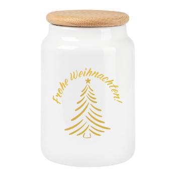 Frohe Weihnachten Weihnachtbaum golden - Keksdose mit Holzdeckel - Weiß - Vorne