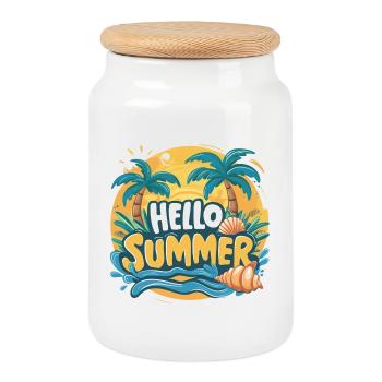 Schillernde Eleganz HELLO SUMMER - Keksdose mit Holzdeckel - Weiß - Vorne