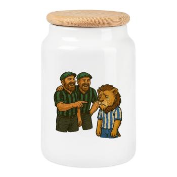 Working Class and Crying Blue and White - Cookie Jar with Wooden Lid - white - Front