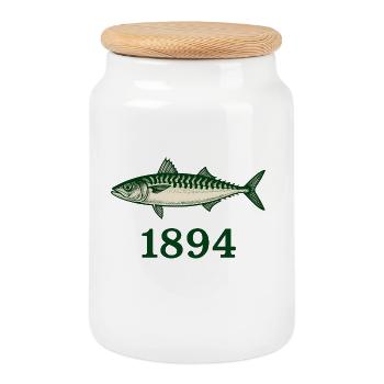 1894 Mackerel - Cookie Jar with Wooden Lid - white - Front