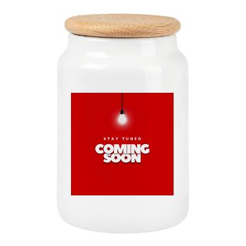 Bold Red Waiting Announcement Design - Cookie Jar with Wooden Lid - white - Front