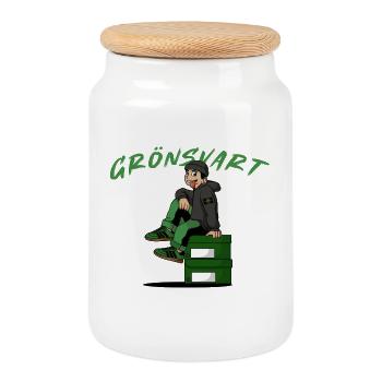 Green-Black Fashion - Cookie Jar with Wooden Lid - white - Front