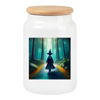 Magical Enchanted Forest - Cookie Jar with Wooden Lid - white - Front