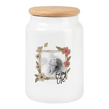 Floral Frame Portrait Enjoy Life - Keksdose mit Holzdeckel - Weiß - Vorne