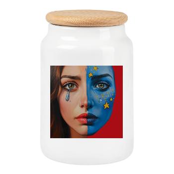 Cosmic Tears – Half Face Art Portrait - Cookie Jar with Wooden Lid - white - Front