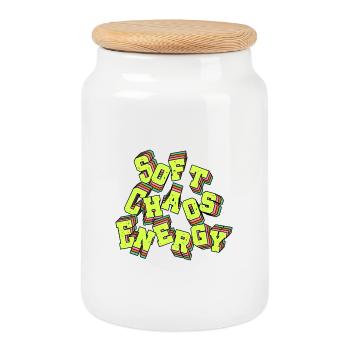Douce énergie du chaos Néon Typographie rétro - Boîte à biscuits avec couvercle en bois - blanc - Devant