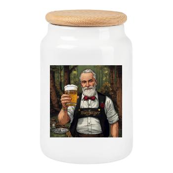 Beer hunters in the forest evening - Cookie Jar with Wooden Lid - white - Front