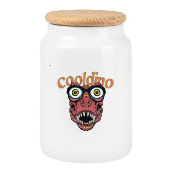 Cooler Dino mit Brille - Keksdose mit Holzdeckel - Weiß - Vorne