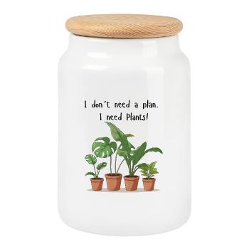 Plant Plans - Cookie Jar with Wooden Lid - white - Front