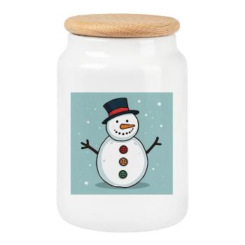 Colorful buttoned snowman - Cookie Jar with Wooden Lid - white - Front