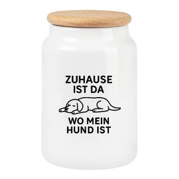 Zuhause ist da wo mein Hund ist - Keksdose mit Holzdeckel - Weiß - Vorne
