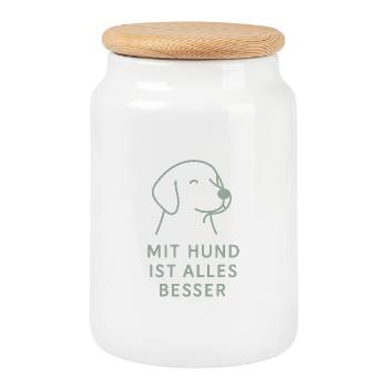 Tout est mieux avec un chien - Boîte à biscuits avec couvercle en bois - blanc - Devant