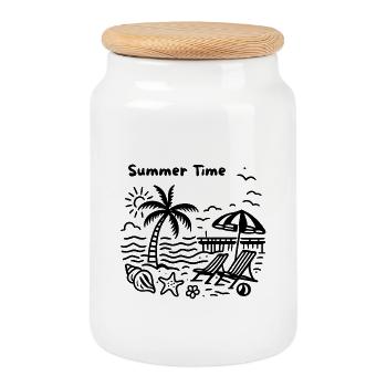 Palm Beach Pier - Summer Design - Cookie Jar with Wooden Lid - white - Front