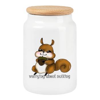 Cuddly squirrel with nut - Cookie Jar with Wooden Lid - white - Front
