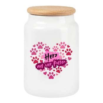 Heart on four paws - Cookie Jar with Wooden Lid - white - Front