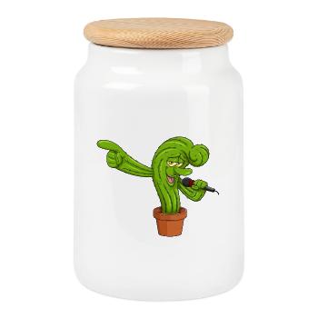 Cactonium Funny Character Cactus Meme - Keksdose mit Holzdeckel - Weiß - Vorne