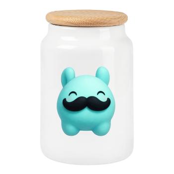 Mr. Minimalist ham cute character - Cookie Jar with Wooden Lid - white - Front