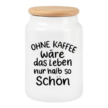 Ohne Kaffee: Leben halb so schön Morgenmuffel - Keksdose mit Holzdeckel - Weiß - Vorne