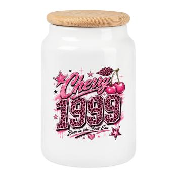Cherry 1950 Leoparden Pink - Keksdose mit Holzdeckel - Weiß - Vorne