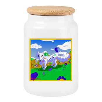loup_blanc - Boîte à biscuits avec couvercle en bois - blanc - Devant