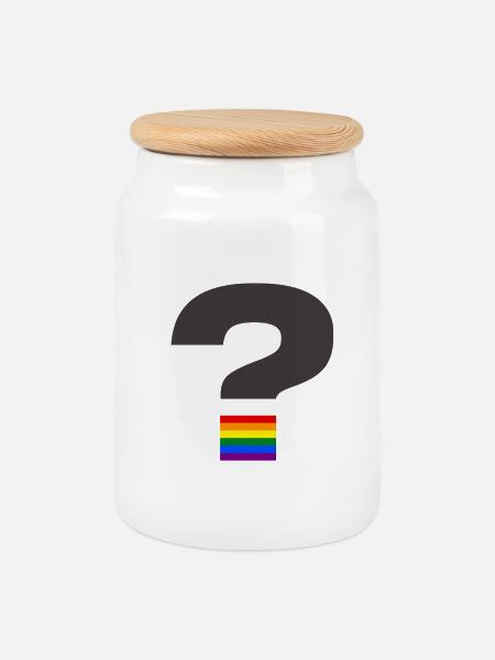 Pride-Fragezeichen-Grafik - Keksdose mit Holzdeckel - Weiß