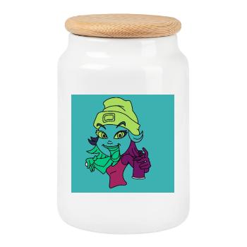 Mascotte graffiti néon - Boîte à biscuits avec couvercle en bois - blanc - Devant