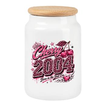 Cherry 2004 Leoparden Style - Keksdose mit Holzdeckel - Weiß - Vorne