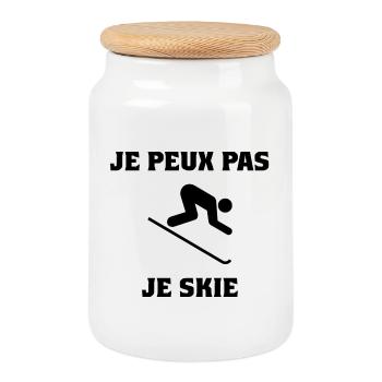 ICH KANN NICHT. SKI. SKI. SCHLÄGER. SCHNEE. SNOWBOARDEN - Keksdose mit Holzdeckel - Weiß - Vorne
