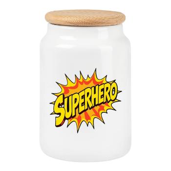 Superhelden-Design im Comic-Stil - Keksdose mit Holzdeckel - Weiß - Vorne