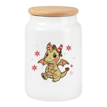 Festlicher Drache Weihnachtszuckerstange - Keksdose mit Holzdeckel - Weiß - Vorne