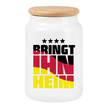 bringt ihn heim! WM pokal - Keksdose mit Holzdeckel - Weiß - Vorne