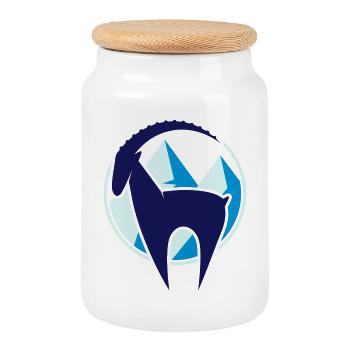 Capricorn and Mountains Button - Cookie Jar with Wooden Lid - white - Front