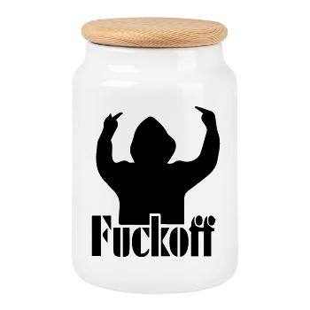 Fuck you, fuck off, middle finger, stinky finger, - Cookie Jar with Wooden Lid - white - Front