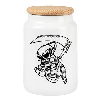 Squelette avec scythe - Boîte à biscuits avec couvercle en bois - blanc - Devant
