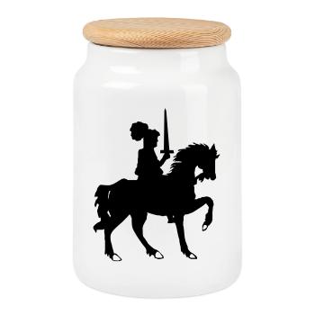 Ritter mit Schwert und Pferd - Keksdose mit Holzdeckel - Weiß - Vorne