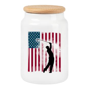 golf Golfer Buschland USA Team Amerika Flagge spor - Keksdose mit Holzdeckel - Weiß - Vorne