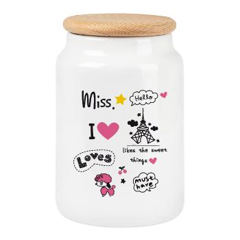 paris Petite Fille Miss Rose Coeur Teen Girl Caniche - Boîte à biscuits avec couvercle en bois - blanc - Devant