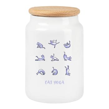 Cat Yoga Om Méditation Sport Entraînement Spirituel - Boîte à biscuits avec couvercle en bois - blanc - Devant