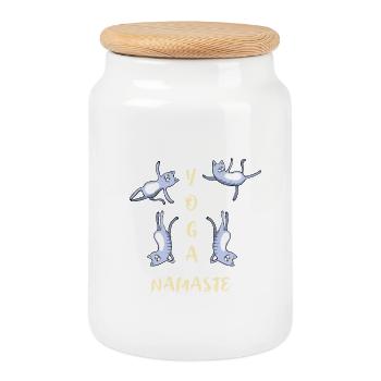 chat yoga méditation mignon namaste lotus LOL h - Boîte à biscuits avec couvercle en bois - blanc - Devant