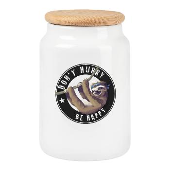 sloth chilling sleep nerd lazy happy teen tired - Cookie Jar with Wooden Lid - white - Front