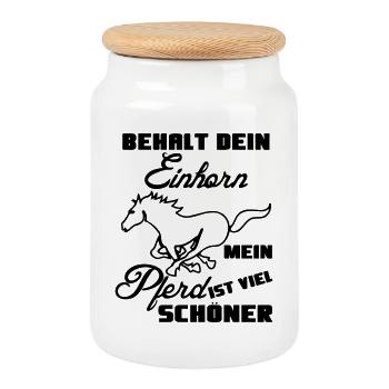 Pferd vs Einhorn Geschenk Tier lustig Spruch - Keksdose mit Holzdeckel - Weiß - Vorne