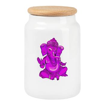 Ganesha pink yoga hindu india elephant god Namaste - Cookie Jar with Wooden Lid - white - Front