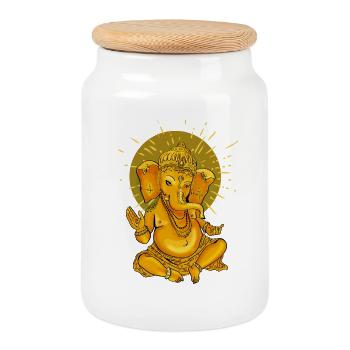 Éléphant Yoga Om Méditation Dieu Ganesha Gold Swag - Boîte à biscuits avec couvercle en bois - blanc - Devant