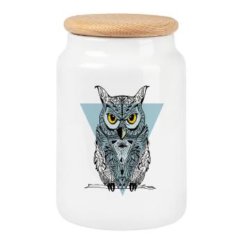 Hibou Triangle Illuminati Yeux d’oiseau Fantaisie gothique - Boîte à biscuits avec couvercle en bois - blanc - Devant