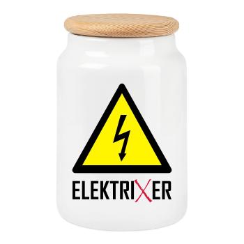 ElektriXer Elektriker Blitz Pfeil - Keksdose mit Holzdeckel - Weiß - Vorne