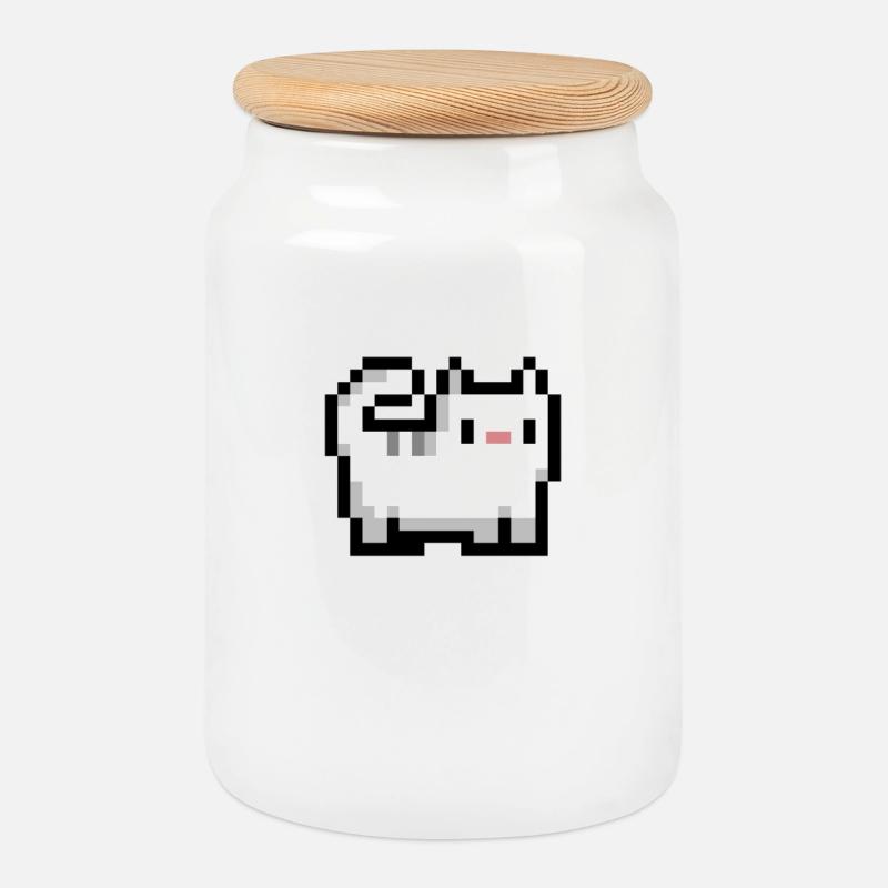 Retro Katze - Keksdose mit Holzdeckel - Weiß