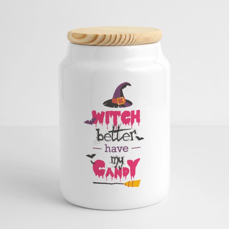 witch better have my candy, süßes oder saures Keksdose mit Holzdeckel