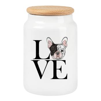 franz Bulldogge black - Cookie Jar with Wooden Lid - white - Front