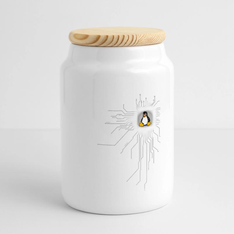 board Penguin Core Heart Computer pc Nerd program Cookie Jar with Wooden Lid