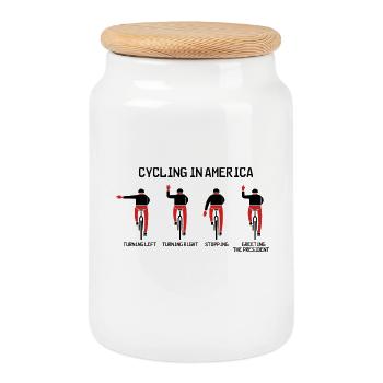 cycling in america - Cookie Jar with Wooden Lid - white - Front